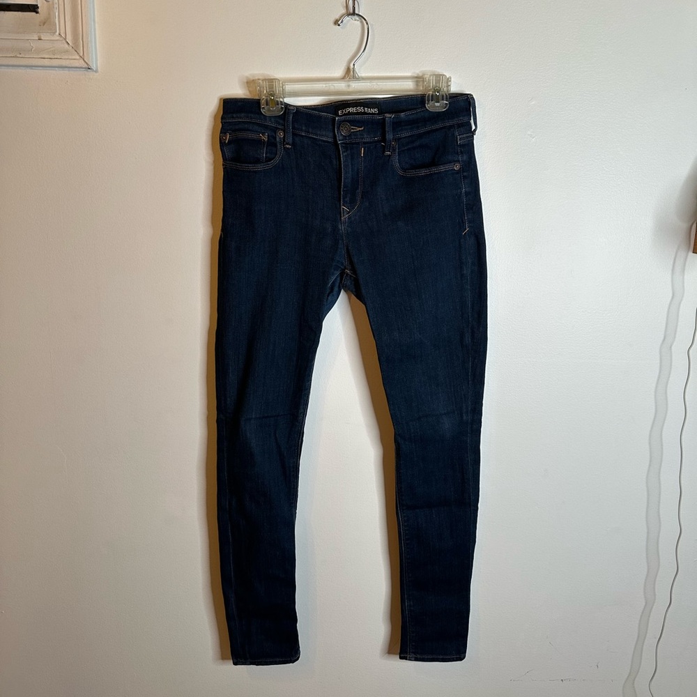Express Women's Dark Blue Skinny Jeans leggings midrise sz 8r